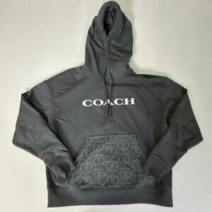 Coach Signature Hoodie Black Pullover Sweatshirt Logo Monogram Pocket Men's M